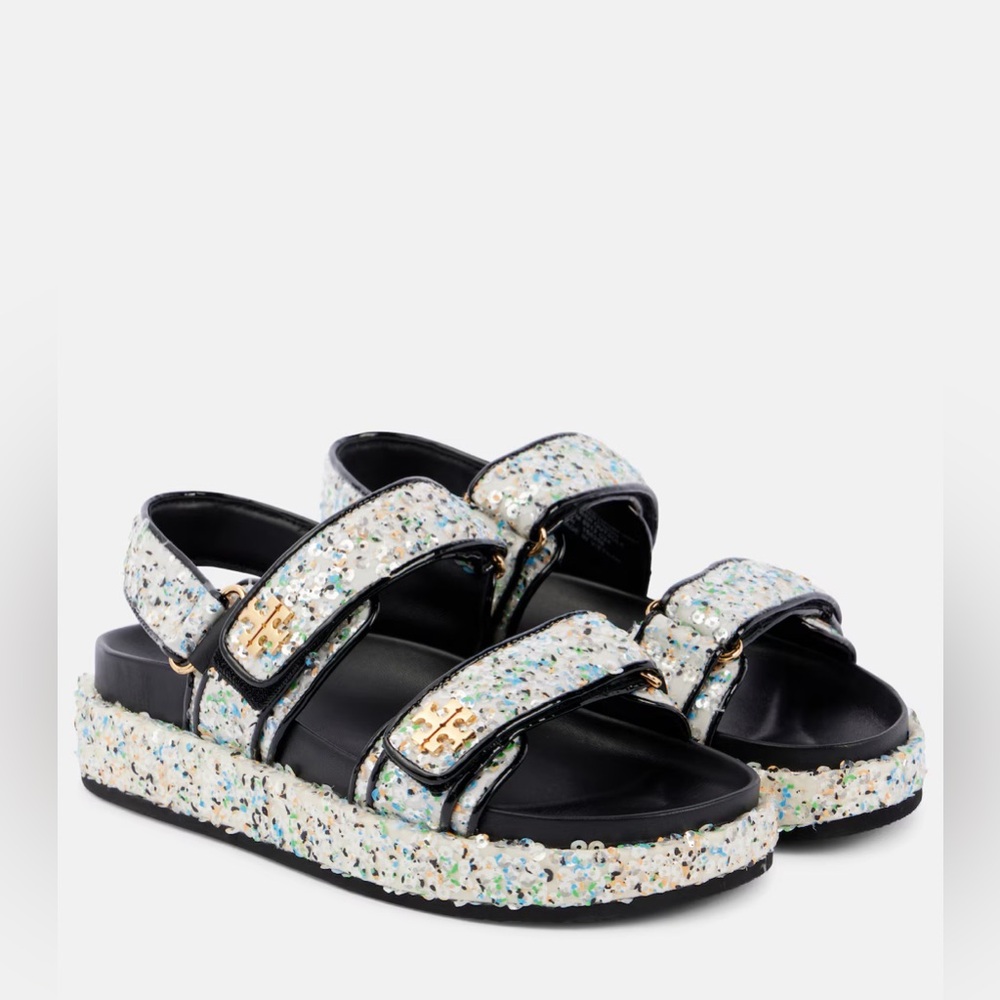 NEW! Tory Burch Kira Sport Sandals in Sequined leather Multicolor